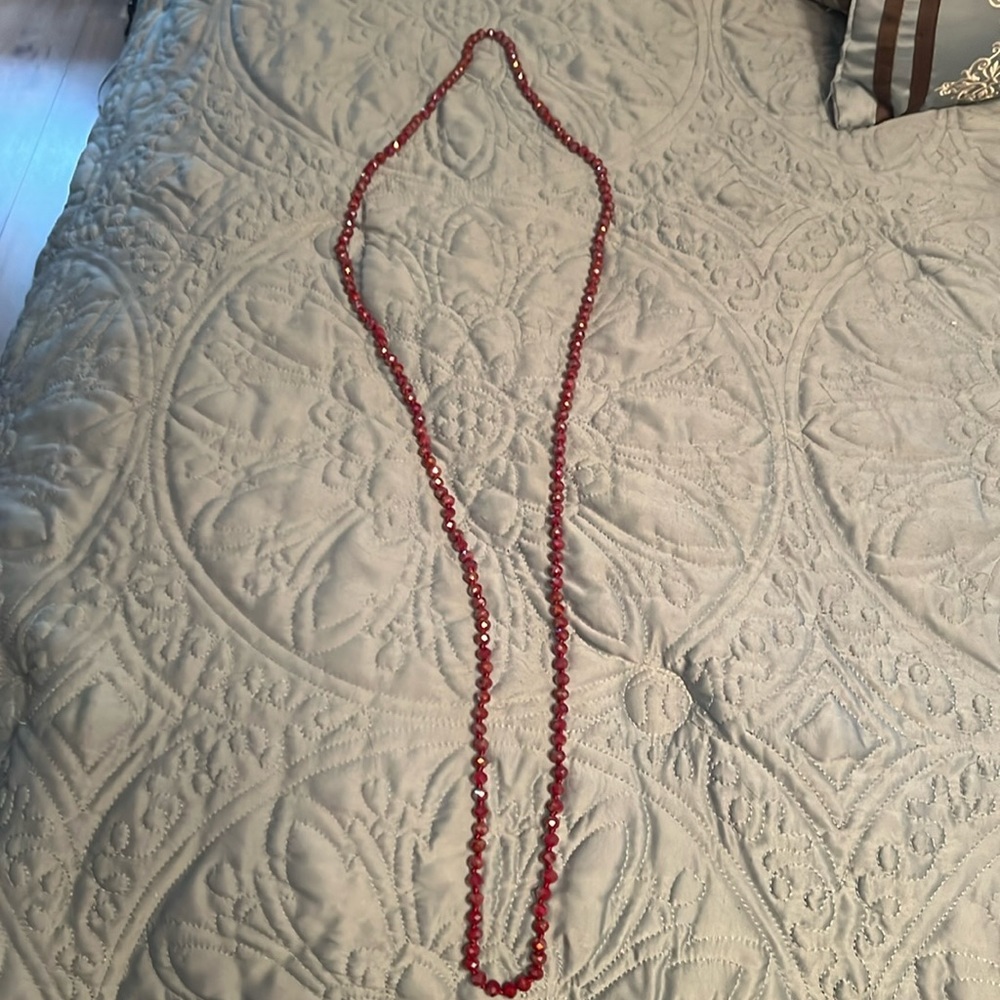 Long Red Beaded Necklace.